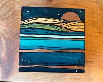 Original painting - ocean to mountains, gouache on wood