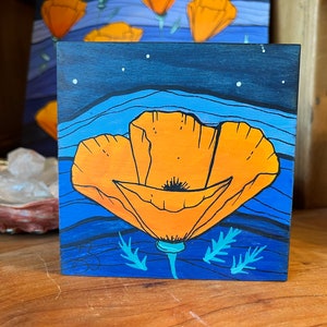 Original painting- little poppy  mountain scape