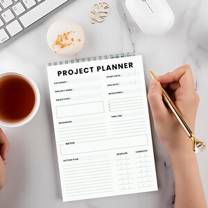 Printable Project Planner PDF | Time Management & Task Organizer for Personal Business Projects | Task Tracking and Productivity
