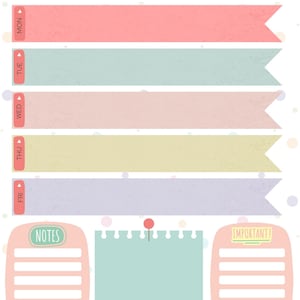May include: A pastel-colored weekly planner with sections for each day of the week. The planner includes a space for notes, an "Important!" section, and the text "You Got This!" The design features a playful, dotted background.