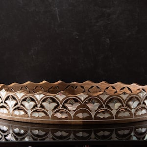 oval walnut wood tray with mother of pearl inlay