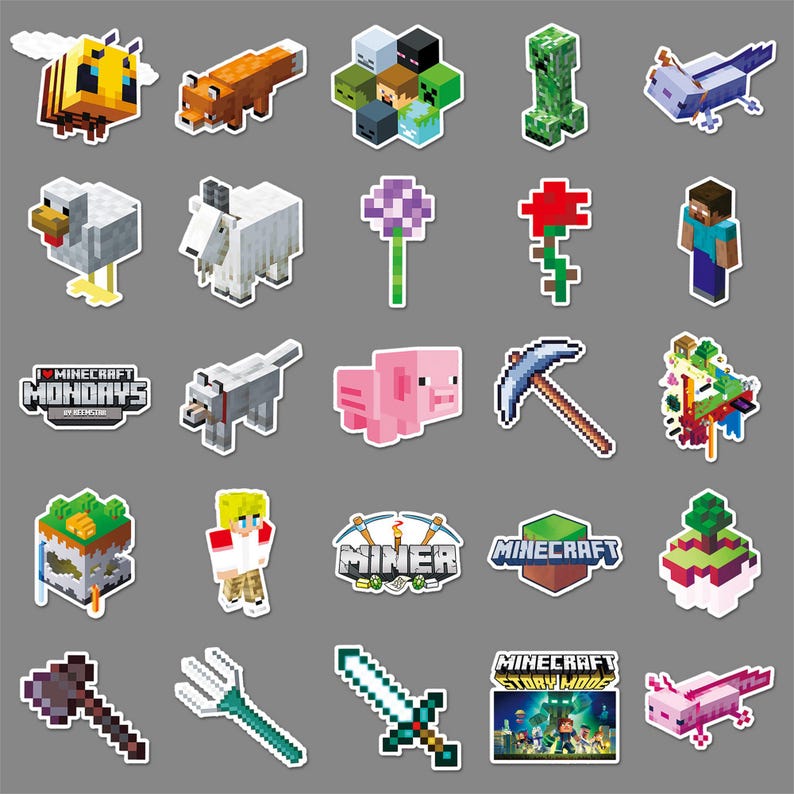 Minecraft Editable Sticker 50 Minecraft Doodle Stickers – Personalized Cartoon Game DIY Stickers ...