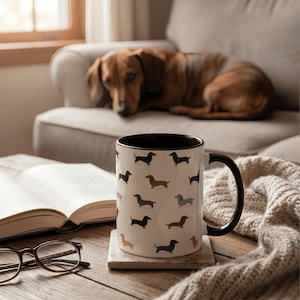 Jolie tasse teckel : cadeaux pour chien saucisse Weiner Weenie, tasse à thé Doxie en céramique pour maman chien image 1