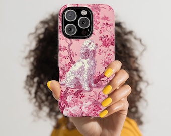 Pink Cocker Spaniel Toile Phone Case: Vintage Dog Art for iPhone 17, Samsung S25