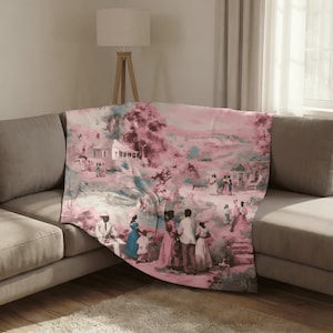 Roze Afro-Amerikaanse toiletdeken: vintage zwarte erfgoed pastorale print, culturele afrocentrische fleece voor zwarte geschiedenis decor cadeau