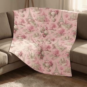 Rosa Toile Decke: Vintage Eiffelturm Überwurf, Coquette Pariser Bettwäsche, French Country Floral, Paris Liebhaber Geschenk