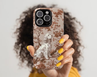 Cocker Spaniel Toile Phone Case: Vintage Dog & Floral Chinoiserie Art for iPhone 17, Samsung S25, Pixel 9