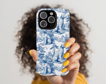 Doodle Dog Toile-telefoonhoesje: blauw-witte chinoiseriekunst voor iPhone 17, Samsung S25, Pixel 9