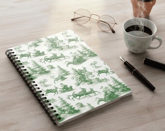 Christmas Toile Spiral Notebook: Green Santa & Reindeer Journal, 6x8 Lined Paper, Vintage Holiday Stationery