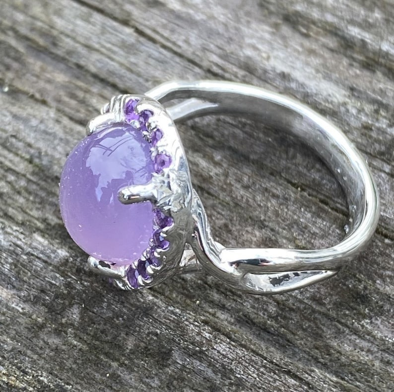 Holley blue and amethyst sterling silver halo ring,