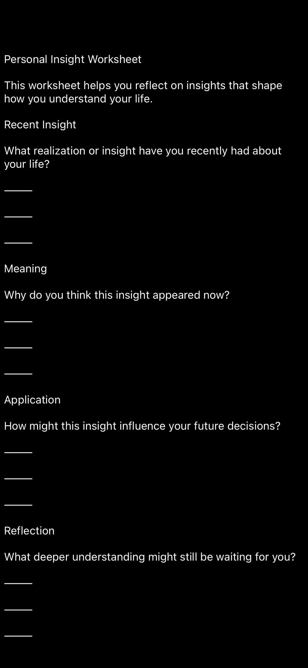 Personal Insight Worksheet - Etsy