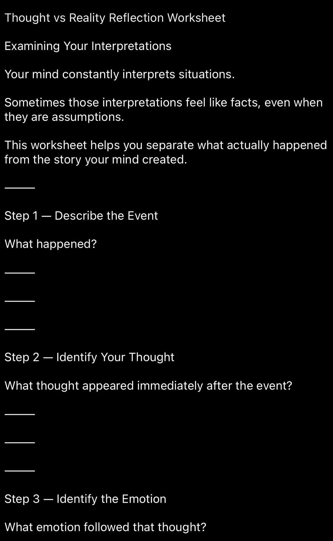 Thought Vs Reality Reflection Worksheet - Etsy