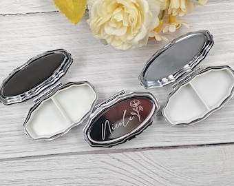 Portapillole personalizzato in acciaio inossidabile / Porta medicinali a 2 scomparti con incisione personalizzata / Organizer tascabile per pillole, idea regalo