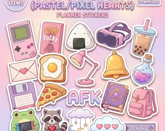 Cozy Gamer Lofi (Pastel/Pixel Hearts) Digital Planner Stickers | 100 PNG Kawaii Aesthetic | GoodNotes iPad Sticker Book | Pre-cropped
