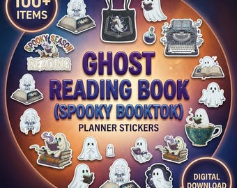 Ghost Reading Book (Spooky BookTok) Digital Planner Stickers | 100 PNG GoodNotes | Cute Halloween | Reading Log | iPad Journal
