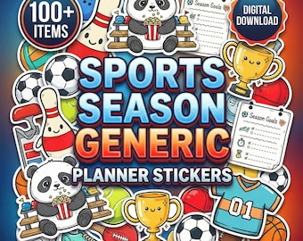 Sports season generic Digital Planner Stickers | 100 Hand Drawn Doodles | GoodNotes iPad Planner | Pre-cropped PNG | Sports Clipart Bundle