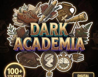 Dark Academia Digital Planner Stickers | 100 PNG GoodNotes Stickers | Vintage Aesthetic iPad Planner | Moody Scrapbook | Commercial Use
