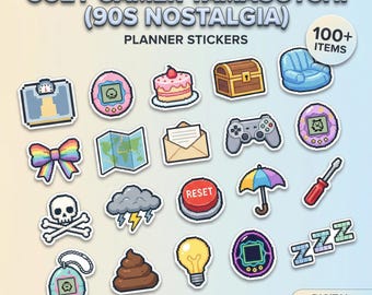 Cozy Gamer Tamagotchi (90s Nostalgia) Digital Planner Stickers | 100 PNG Bundle | GoodNotes iPad | Kawaii Retro Gaming | Pre-cropped Assets