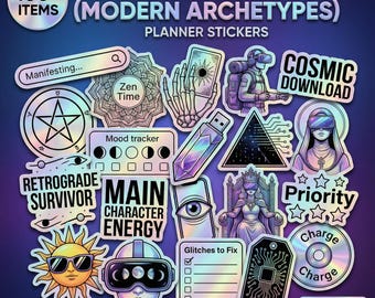 Holographic Tarot (Modern Archetypes) Digital Planner Stickers | 100 GoodNotes PNG | Mystical Witchy Journal | Pre-cropped Book of Shadows