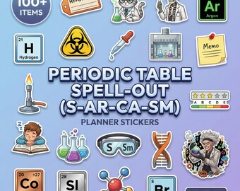 Periodic Table Spell-Out (S-Ar-Ca-Sm) Digital Planner Stickers | 100 Funny Science PNGs | Chemistry Student Gift | GoodNotes Pre-cropped