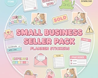 Small business seller pack Digital Planner Stickers | 100 Cozy PNG Bundle | GoodNotes Pre-cropped | Happy Mail Packaging | Shop Owner