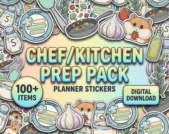 Chef/kitchen prep pack Digital Planner Stickers | 100 PNG Hand Drawn Food Doodles | Cute Cooking & Meal Prep GoodNotes iPad Sticker Book