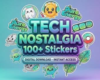 Tech Nostalgia Digital Planner Stickers | 100 Frutiger Aero PNGs | Glossy Y2K Aesthetic | GoodNotes Sticky Note | Commercial Use Bundle