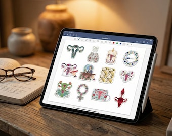 Floral Uterus (Reproductive Rights) Digital Planner Stickers | 100 PNG Bundle | Feminist GoodNotes | Pro Choice Art | Commercial Use