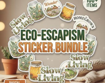 Eco-Escapism Digital Planner Stickers | 100 Soft Watercolor PNG | Nature GoodNotes Sticker | Printable Scrapbook Clipart | Commercial Use