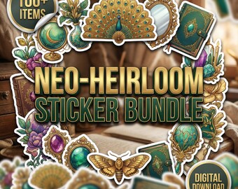 Neo-Heirloom Digital Planner Stickers | Baroque Jewel Tone PNG | GoodNotes iPad Planner | Dark Academia Scrapbook | Pre-cropped Sticker Book