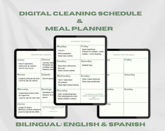 Wöchentlicher Reinigungsplan & Essensplaner – Zweisprachig Englisch + Spanisch zum Ausdrucken – Digital Home Organizer PDF