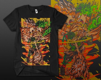 Camiseta de peso pesado de Boku no Hero Academia: camiseta de anime Izuku Midoriya VS Katsuki Bakugo