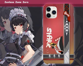 Puede incluir: Una funda de smartphone roja con un gráfico del personaje Ellen Joe de Zenless Zone Zero. El diseño incluye el texto SHARK, un icono de aleta de tiburón y un emblema rojo GAME. La funda tiene una franja negra vertical con un patrón de cordones.