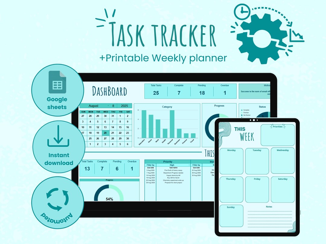Task Tracker Template :to Do List Google Sheets Spreadsheet and Bonus ...