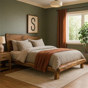 Live Edge Walnut Bed Frame: Low Profile Mid-Century Modern