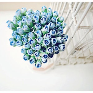 Mulberry Scrapbooking paper flower tiny blueberry rose Buds for crafting, wedding decoration / pack imagem 2