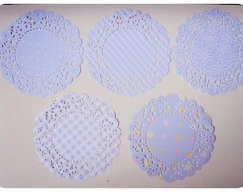 Parisian Lace Doily Pastel mixed Purple Blue for Scrap booking or card making / pack
