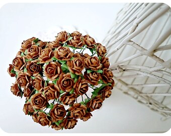 Mulberry paper mini medium brown Rose Buds flower / pack