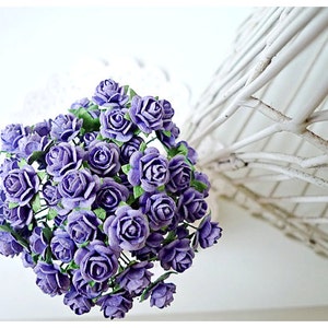 Mulberry paper mini Royal Purple Rose Buds flower / pack
