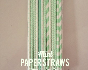 50 pajitas de papel de color menta para la decoración de la boda / paquete