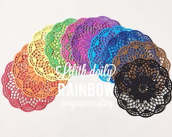 Paquete de 10 tapetes de papel Lilith en colores arcoíris o pastel para decoración de bodas.