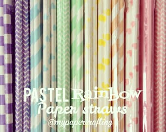 25 Pastel Rainbow color paper straws for wedding decoration/ pack