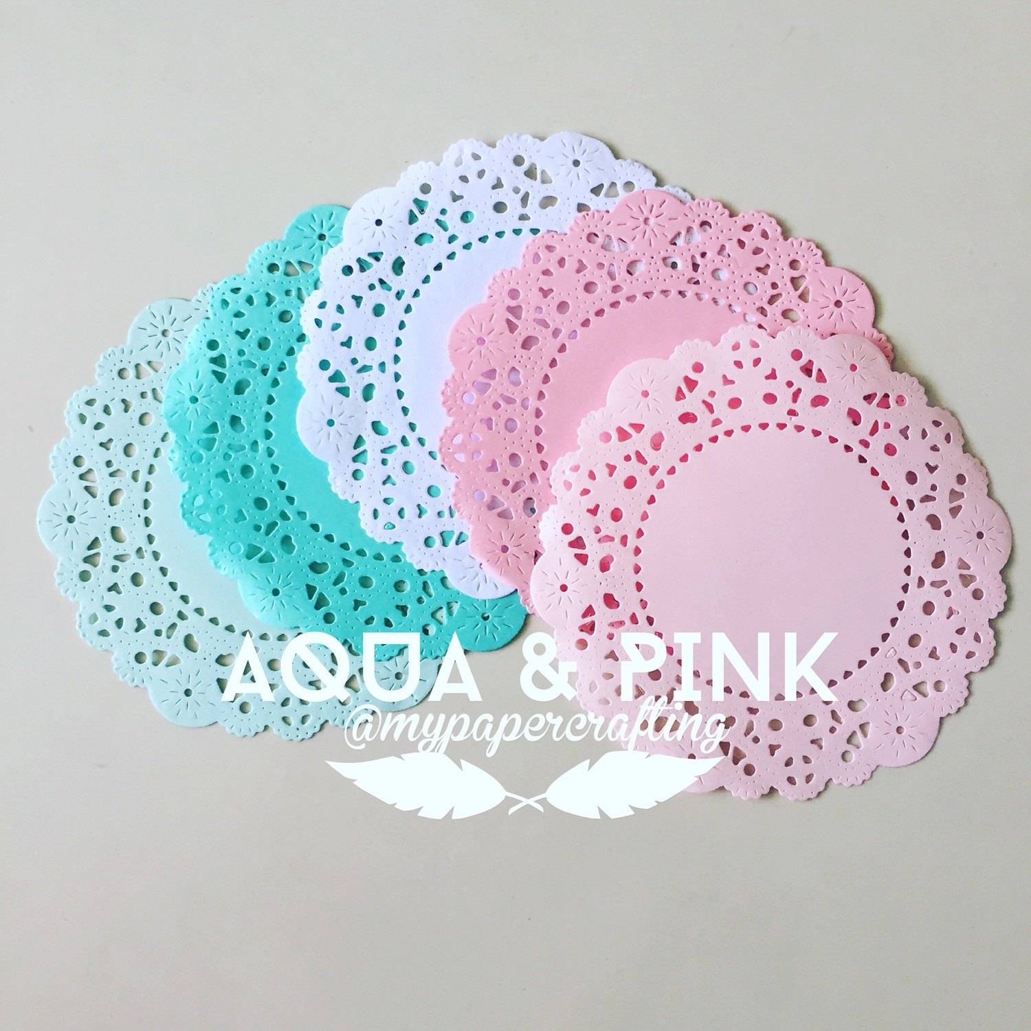 25 Aqua, Pink and White Color Paper Doilies for Wedding Decoration