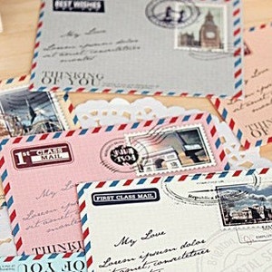 10 Mini Vintage Luftpost Briefumschläge Farbe