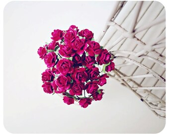 Mulberry paper mini Rose red Buds flower / pack