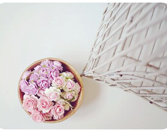 Fiori millinery forma cuore Buds fiore di carta misto viola & rosa / confezione