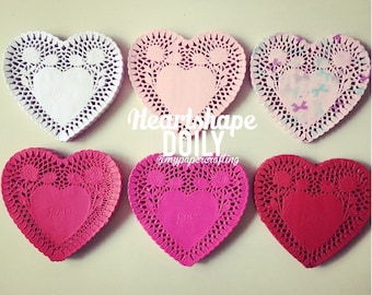 6" inches heartshape colored Doily paper for Scrapbooks, card making, wedding decoration / pack