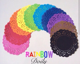 Rainbow Doily paper for Scrapbooks, card making, wedding decoration / pack