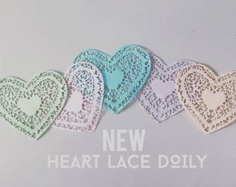 Doilies en dentelle Pastel Heart - 4 pouces - Ensemble de 10- Valentine - Wedding Favor