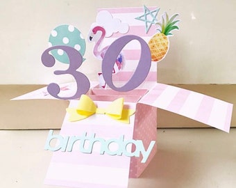 A2 tamaño pop-up tarjeta de cumpleaños en flamenco y piña